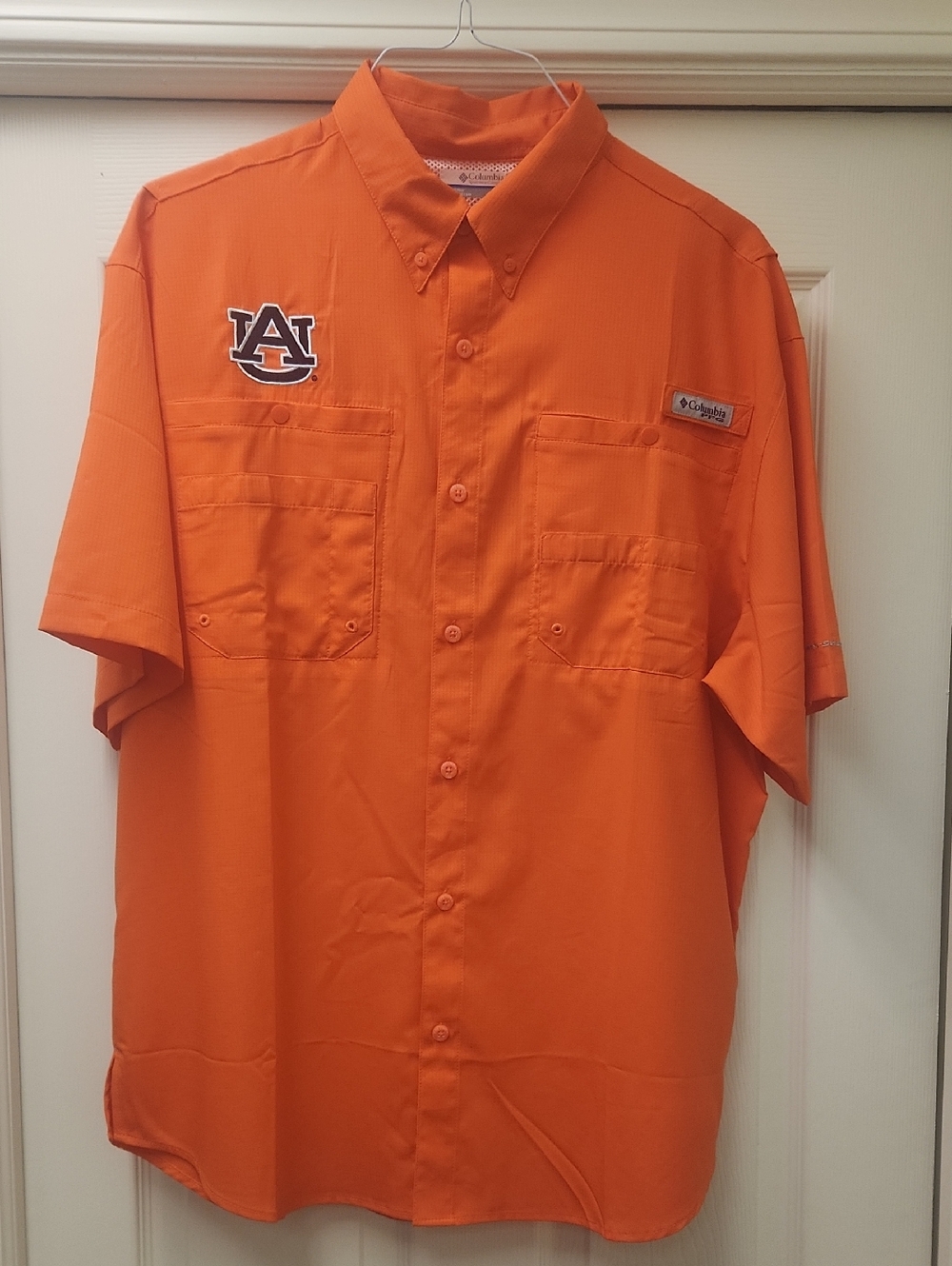 Columbia Orange Short-Sleeve Button-Down Shirt with Auburn Logo